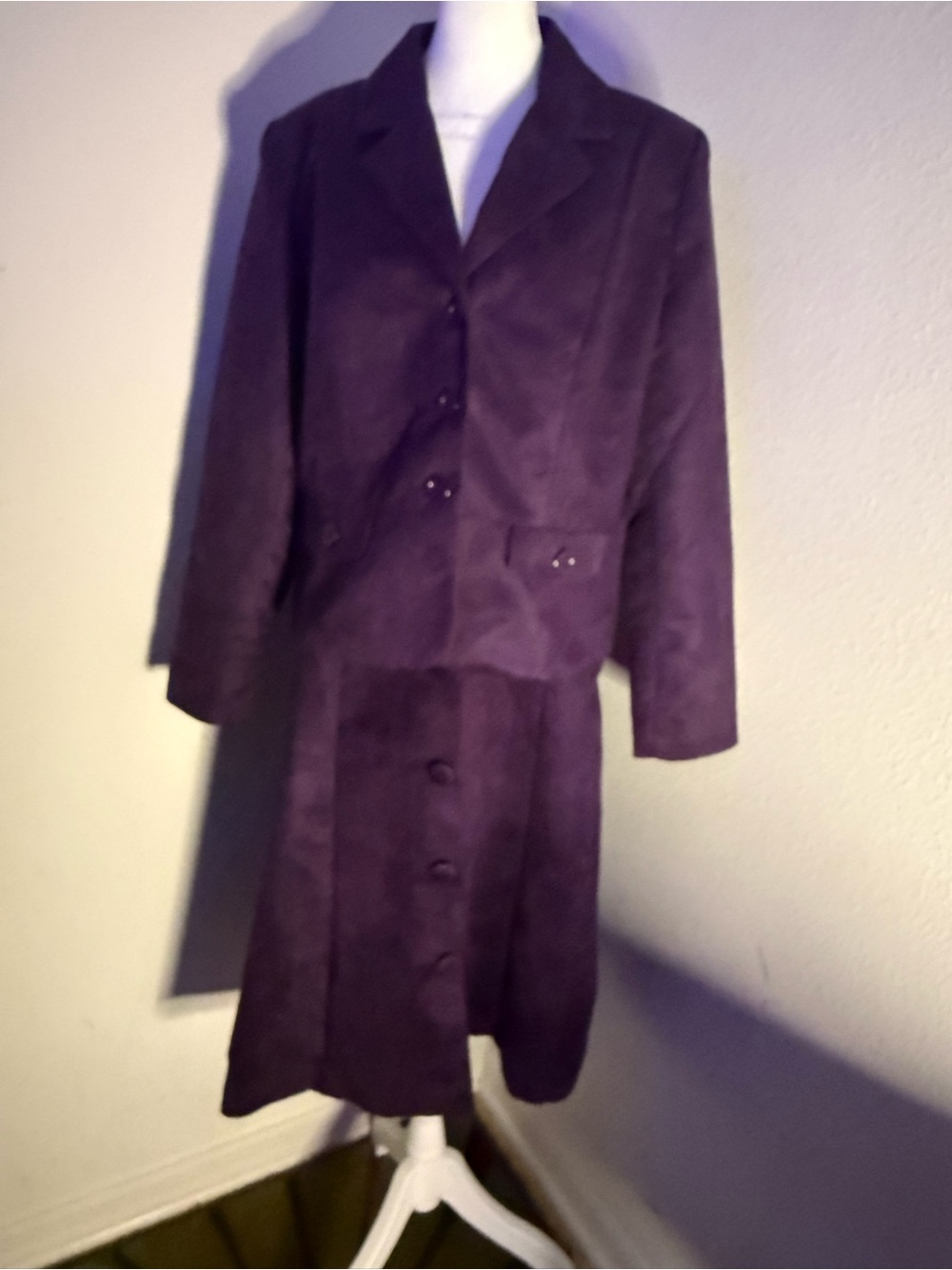 VTG Vicki Wayne Purple Faux Suede Skirt Blazer Suit Set Size 12 90s Corporate